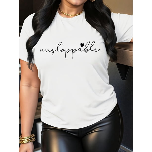 Unstoppable Graphic Tee - Women’s Casual Round Neck Short Sleeve T-Shirt, Red with Black Lettering & Heart Print, Lightweight Polyester, Spring/Summer Collection, Everyday Top | Trendy Graphic Tee |