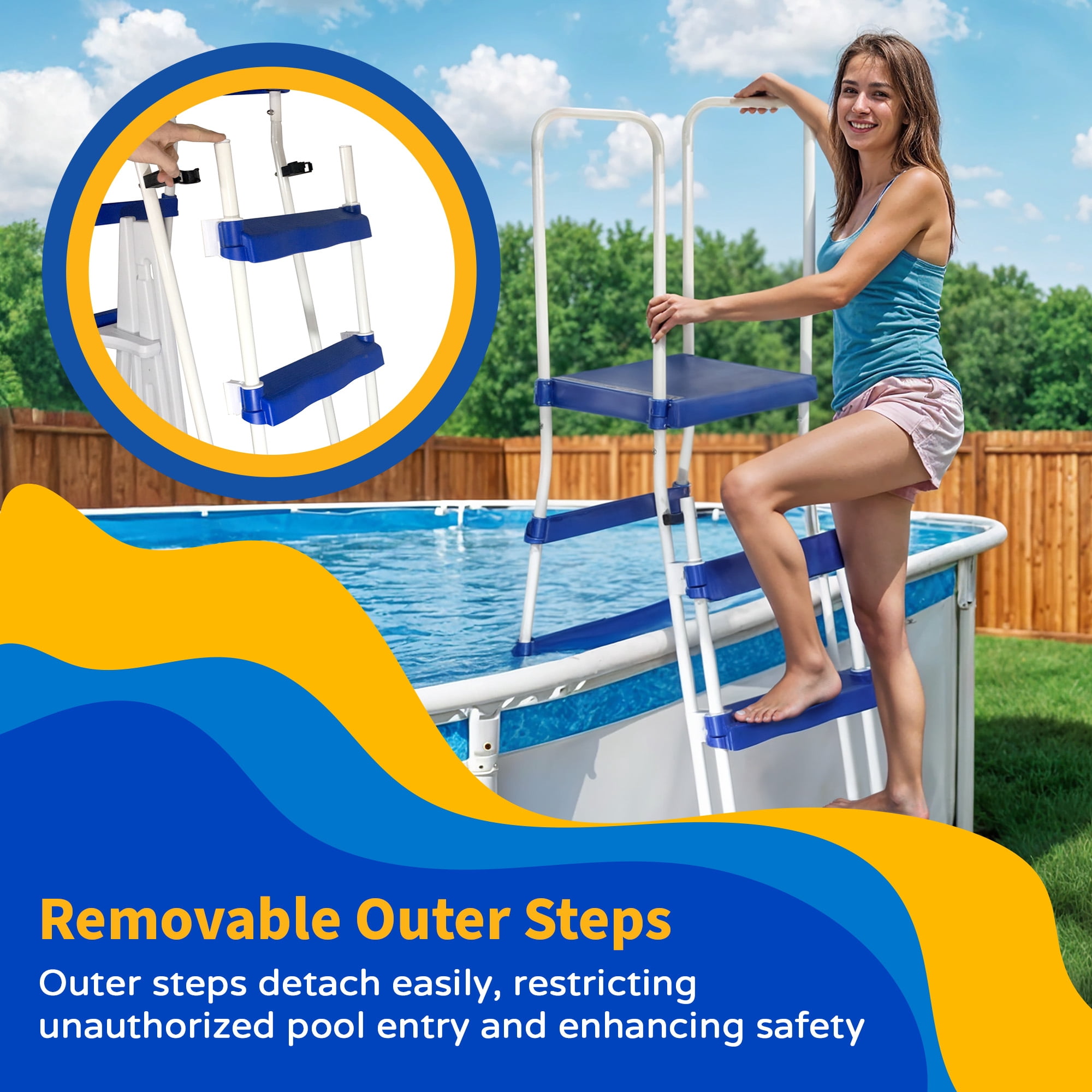 Blue Wave 52-in a-Frame Ladder w/ Safety Barrier and Removable Steps for Above Ground Pools