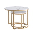 thumbnail image 1 of KFFKFF Nesting Coffee Table Set of 2, 23.6 in Round Coffee Table, Nesting Tables for Small Place, Vintage End Side Tables Night Stand with Metal Frame (White & Gold), 1 of 9