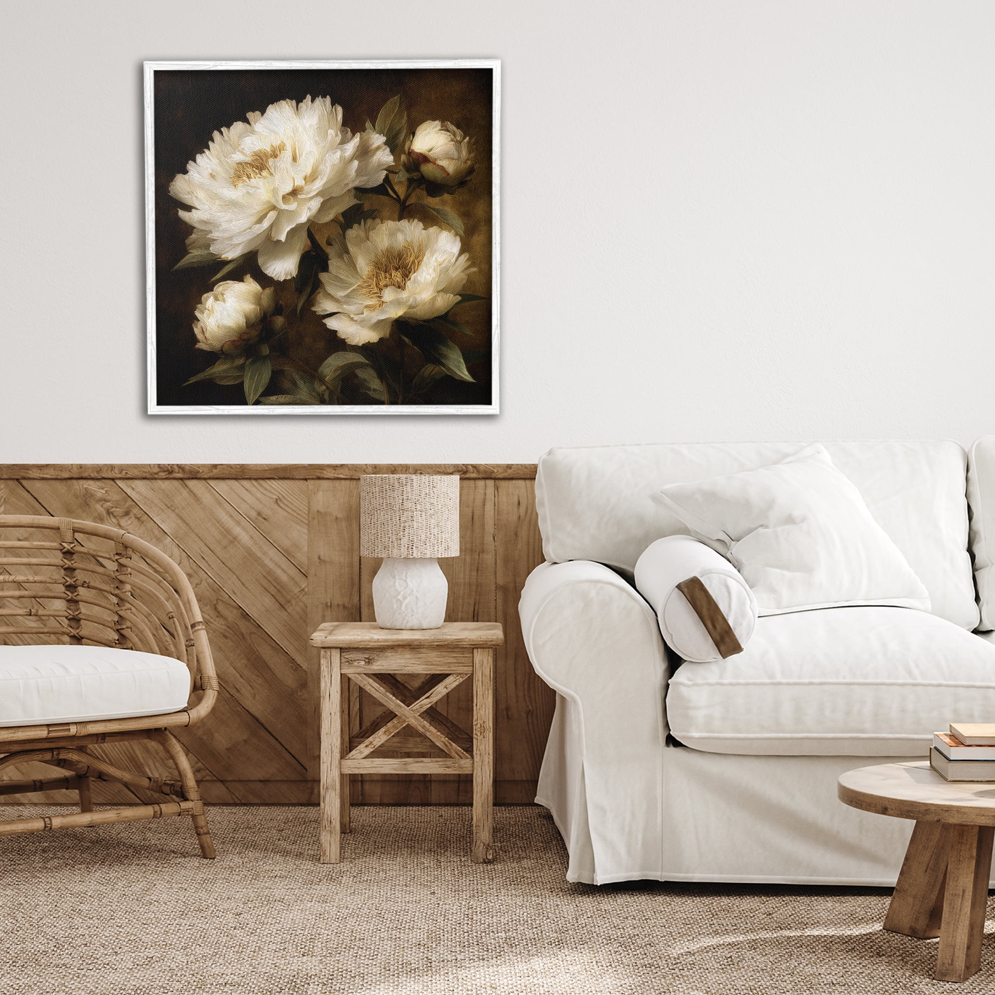 Stupell Industries Dreamy Vintage Peony Elegance White Framed Giclee Art, design by Petal Prints Design