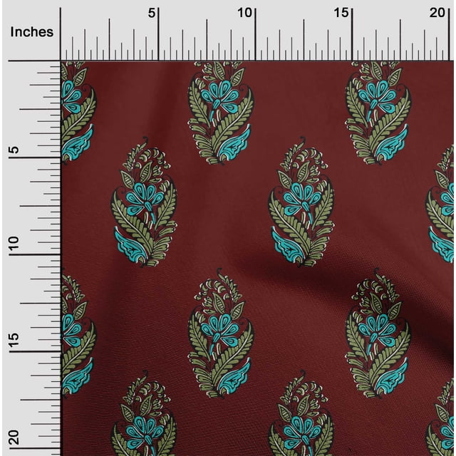 oneOone Cotton Poplin Fabric Leaves & Floral Block Print Fabric BTY 56 Inch Wide