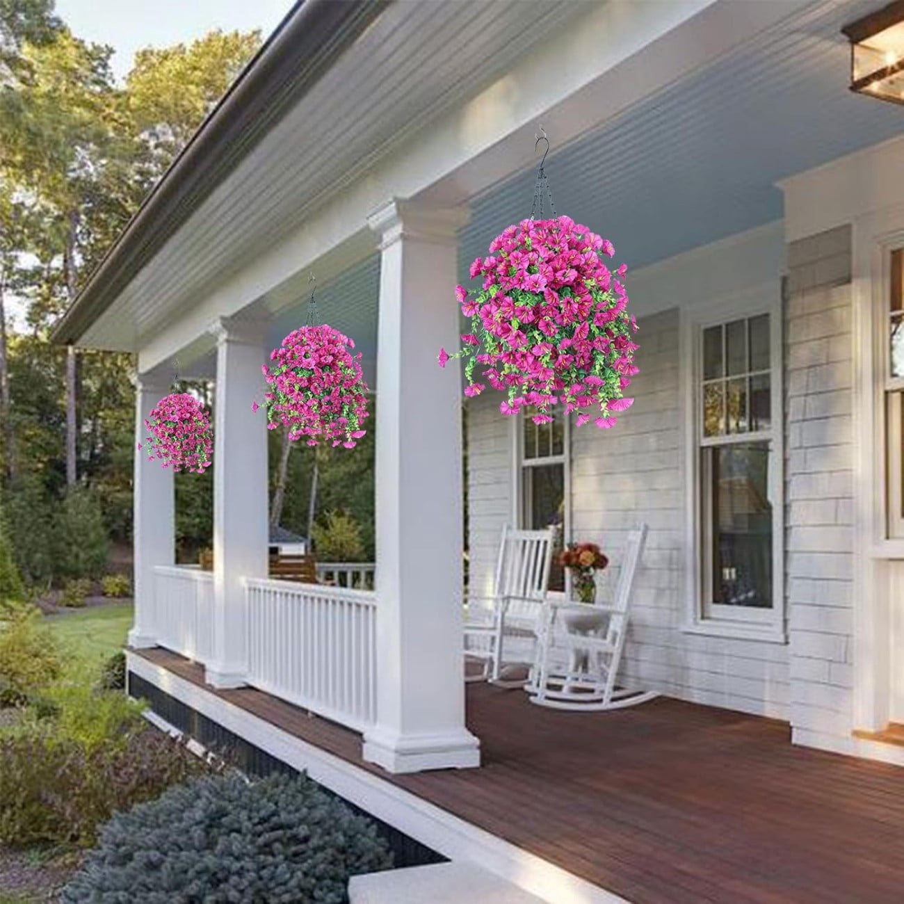 Artificial Morning Glory Hanging Vines,UV-Proof Faux Silk Flowers for Outdoor Patios, Gardens, Weddings and Indoor Decor (2 Bunches Pink-white)