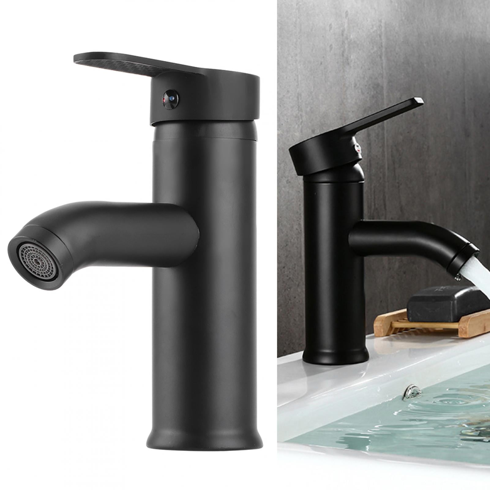 YAHHU Stainless Steel Bathroom Basin Faucet Sink Washbasin Hot Cold Water Mixer Tap Black Low Type (10.24 inches / 26 cm)