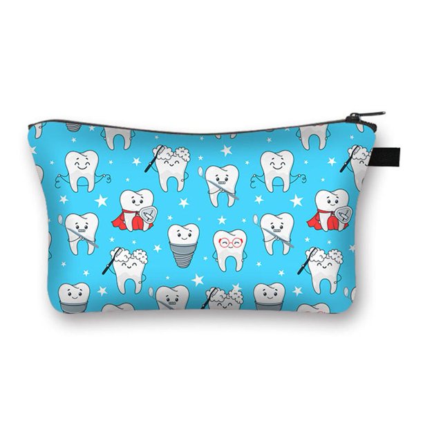 Bolsas de cosméticos con impresión de dientes, organizador de maquillaje de poliéster, neceser de viaje (azul) Ygjytge Cuidado Belleza