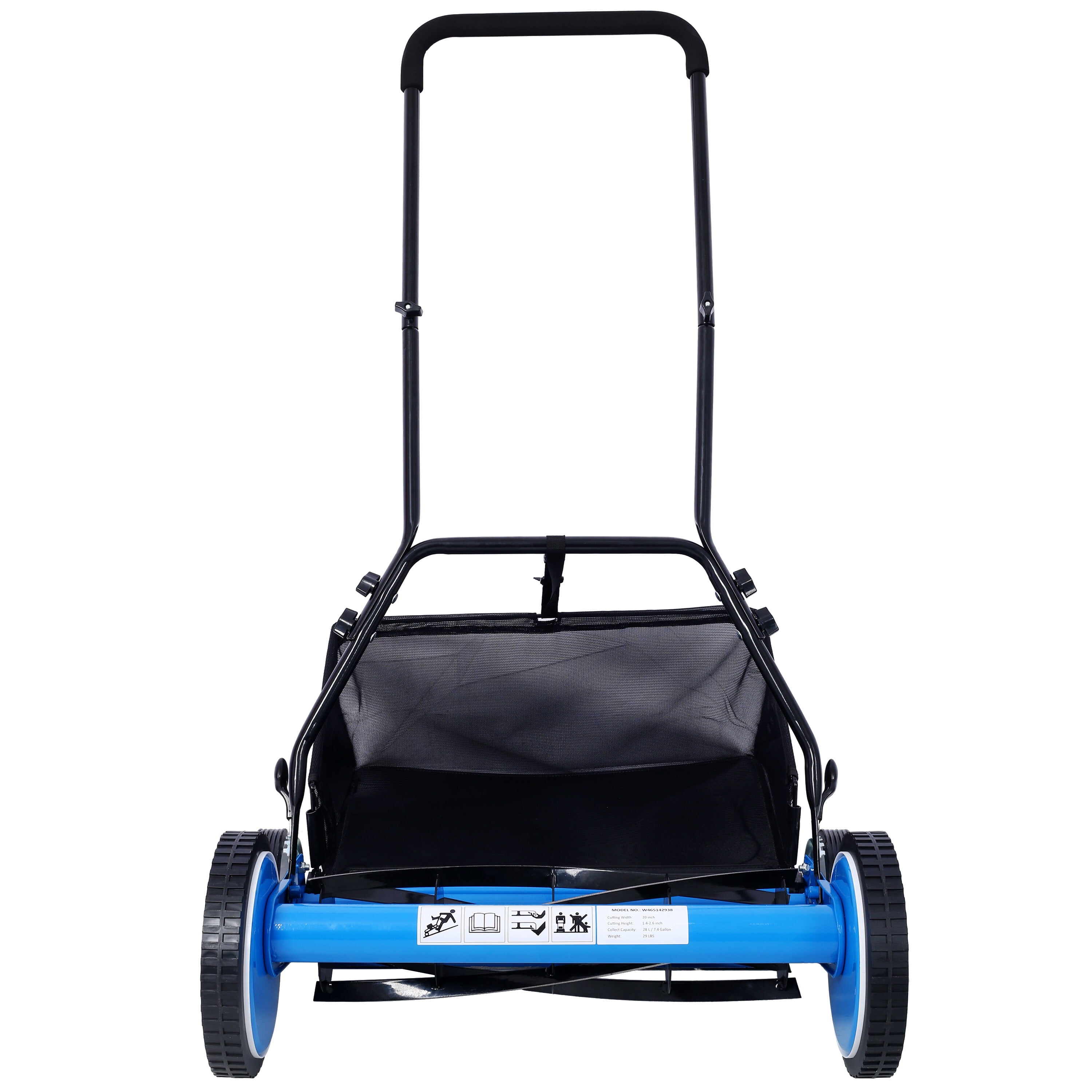 , 16-Inch 5-Blade Push Reel Lawn Mower with Grass Catcher, 4 WHEELS BLUE COLOR, Blue ,Steel ,