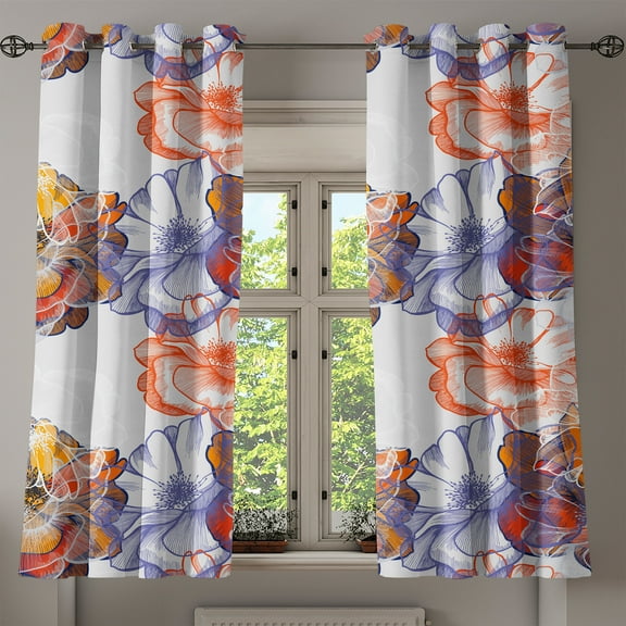 Ambesonne Dreamy Floral Grommet Curtain, Tropical Art Flowers, 50"x60", Dark Coral Blue Violet