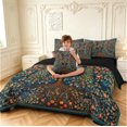 thumbnail image 4 of Erosebridal Vintage Peacock 7-Piece King Bedding,Watercolor Plants King Bed in a Bag,Teal Gold,Black Reversible, 4 of 7