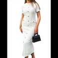 thumbnail image 3 of Vestido de Cóctel Ajustado Midi Texturizado con Bolsillos y Botones para Mujer S, 3 of 8