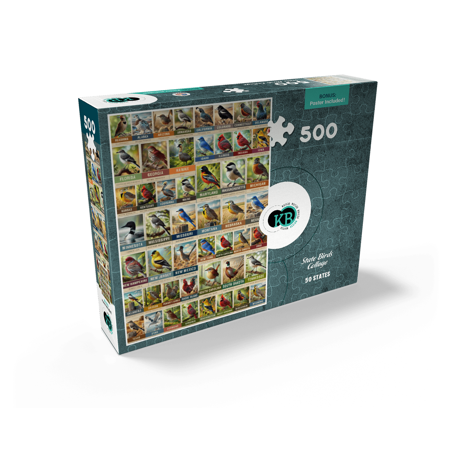 MyPuzzle - State Birds Series: 50 State Birds Collage, Vol.1 - Premium 500 Piece Jigsaw Puzzle for Adults