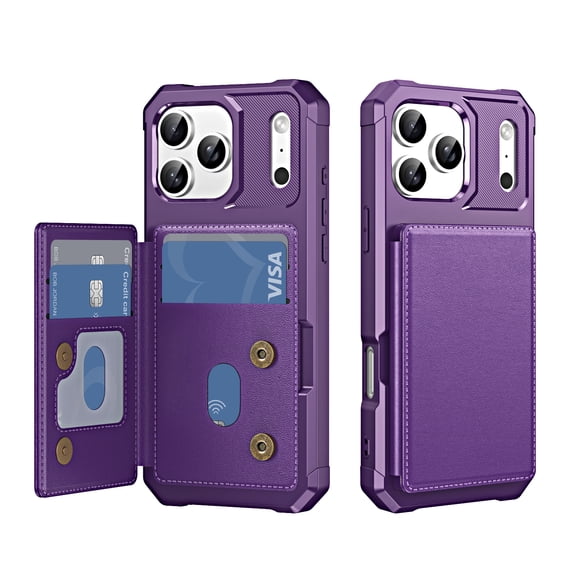 Designed for iPhone 18 Pro Case Wallet with Card Holder, [Magnetic Clasp Back Flip Cover] [RFID Blocking Leather Protection] Shockproof Rugged Kickstand Women Men Cases,Purple