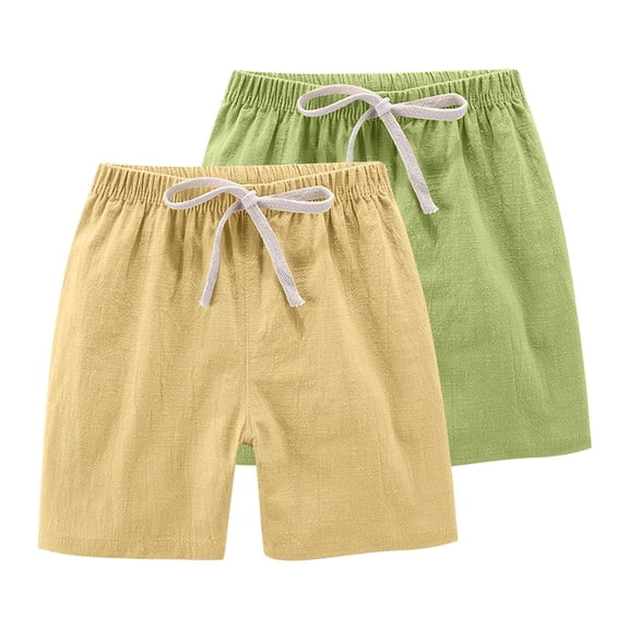 GiLiling Kids 2 Pack Cotton Linen Shorts, Elastic Waist Drawstring Casual Summer Shorts, Lightweight Breathable Loose Fit for Boys Girls (D, 11-12 Years)