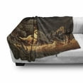 thumbnail image 3 of Western Soft Flannel Fleece Throw Blanket, Rock Mountain Landscape Cowboy Riding Horse NorthmericStyle, Cozy Plush for Indoor and Outdoor Use, 50" x 60", Earth Yellow Grey, by Ambesonne, 3 of 6