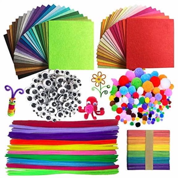 Pipe Cleaners Crafts Set,Pipe Cleaners Chenille Stem and Pompoms with Googly Wiggle Eyes and Craft Rods Assorted Colors Non-Woven Felt Fabric Sheets for Craft DIY Art Supplies,590 Pieces
