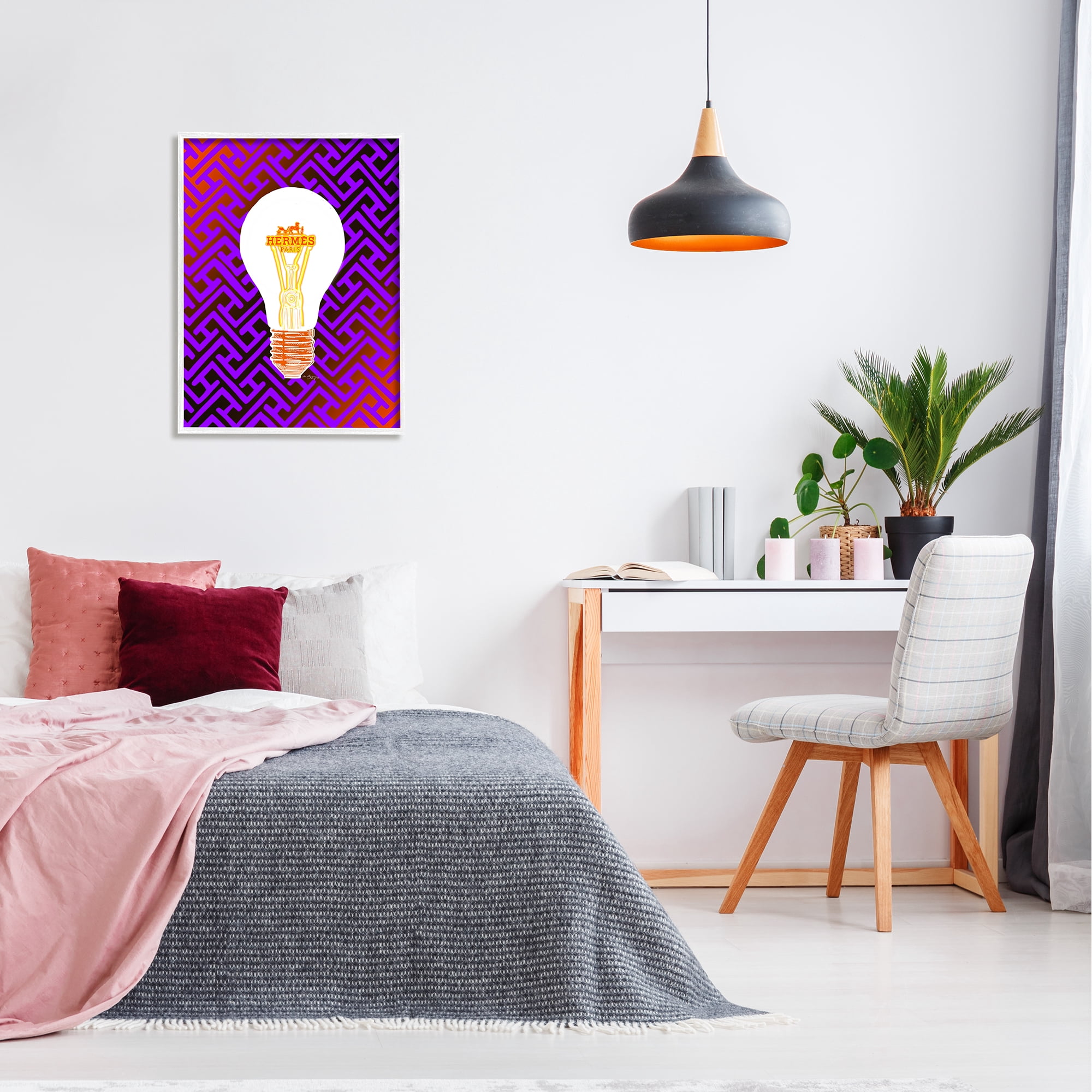 Stupell Industries Patterned Glam Lightbulb Beauty & Fashion Painting White Framed Art Print Wall Art, 24 x 30