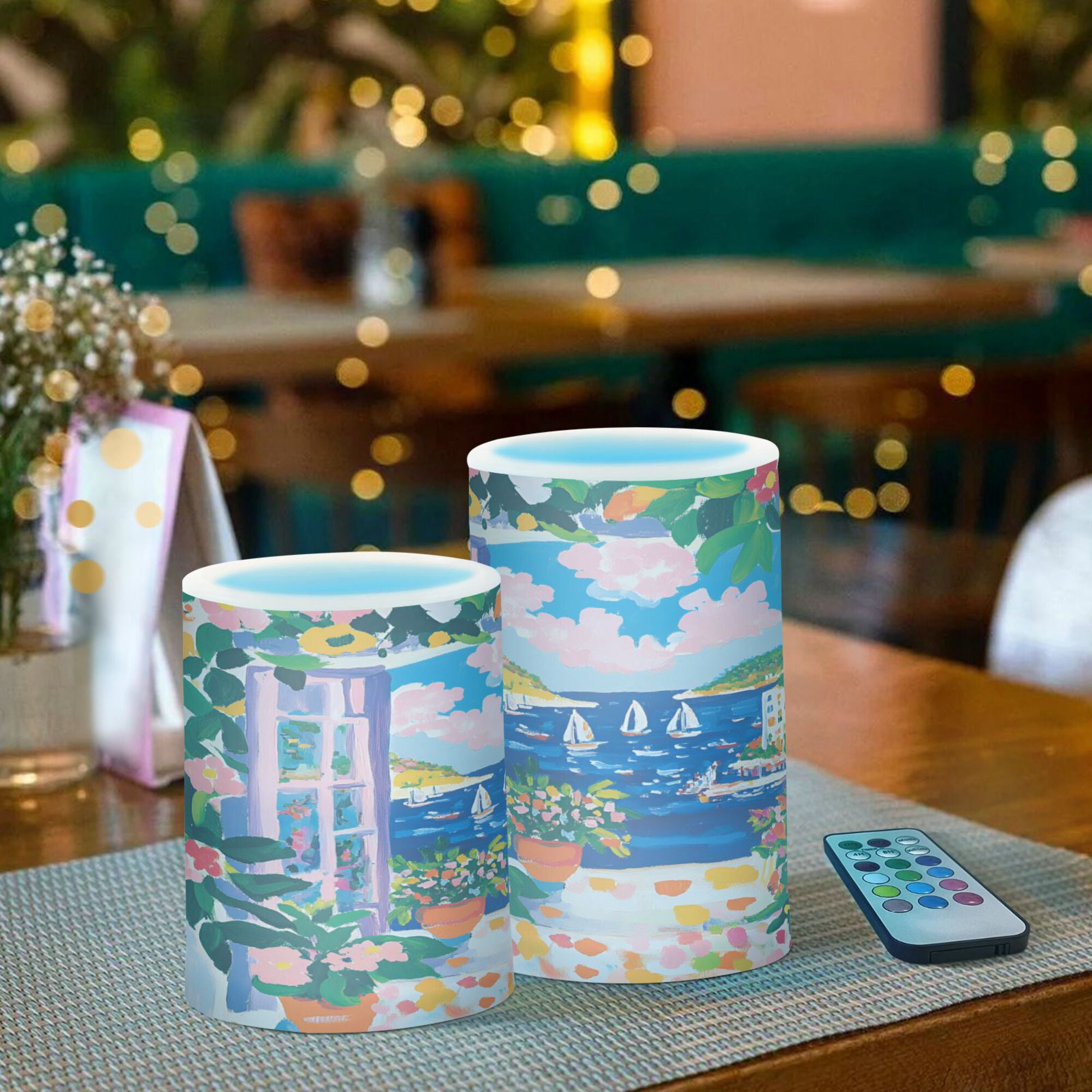 Yayeee Flameless Candles with Remote Flickering Battery Operated Multi Color Changing, Floral Window