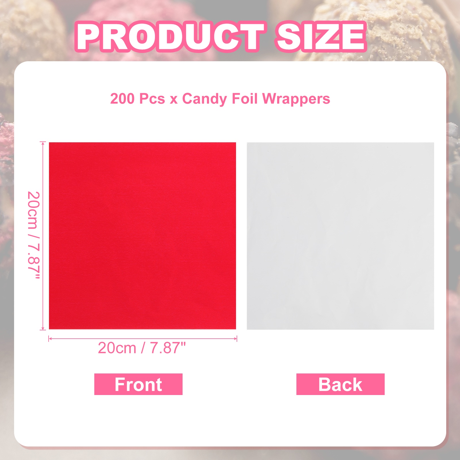 Uxcell 200 Pcs Candy Foil Wrappers, 7.87 x 7.87 Inch Aluminium Foil Chocolate Bar Square Wrappers for Tea Brownies DIY Packaging Wedding Party Decoration, Red