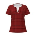 thumbnail image 4 of Wukai Red Black Houndstooth Casual V-Neck Graphic Tees for Women: Lightweight and Breathable Summer Tops with Stylish Design-Large, 4 of 8