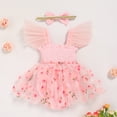 thumbnail image 3 of ZEHJUHAN Baby Girl Tulle Romper Summer Bodysuit with Flutter Sleeves Floral Embroidery Cake Smash Outfit First Birthday Photo Shoot Pink，6-12M, 3 of 7