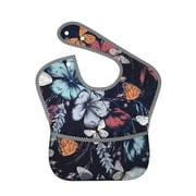 Bingfone Mess-Proof Baby Bib - Waterproof Bib For Baby Boy Or Girl With Food Catcher Pocket, Unisex-Flowers Ad Butterflies