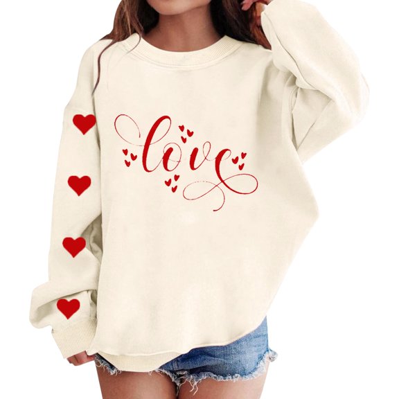 CPNG Girls Sweatshirts Crewneck Long Sleeve Pullover Sweatshirt with Cute Love Heart Graphic Loose Fit Casual Daily Wear Pullovers