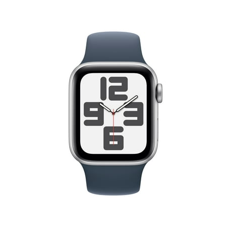 Apple Watch SE 2nd Generation (GPS + Cellular) 40mm Silver Aluminum Case with Storm Blue Sport Band - M/L - Silver