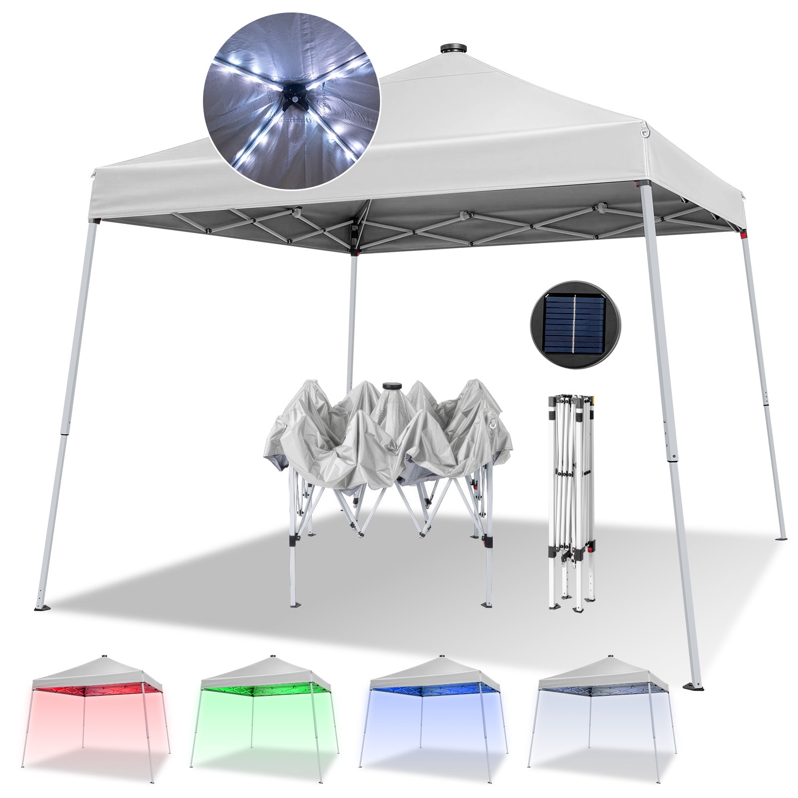Ktaxon 10x10 Ez Pop Up Canopy Tent Built-in LED Light Strips,Outdoor Sun Shade Shelter w/ Lights,Outdoor Gazebo,1 Bag,UPF50+,Slanted Leg - White