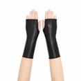 thumbnail image 2 of Unique Bargains 1 Pair Party Gloves Elegant Patent Leather Fingerless Short Style Long Opera Party Gloves 9.06"x3.54" Black, 2 of 5