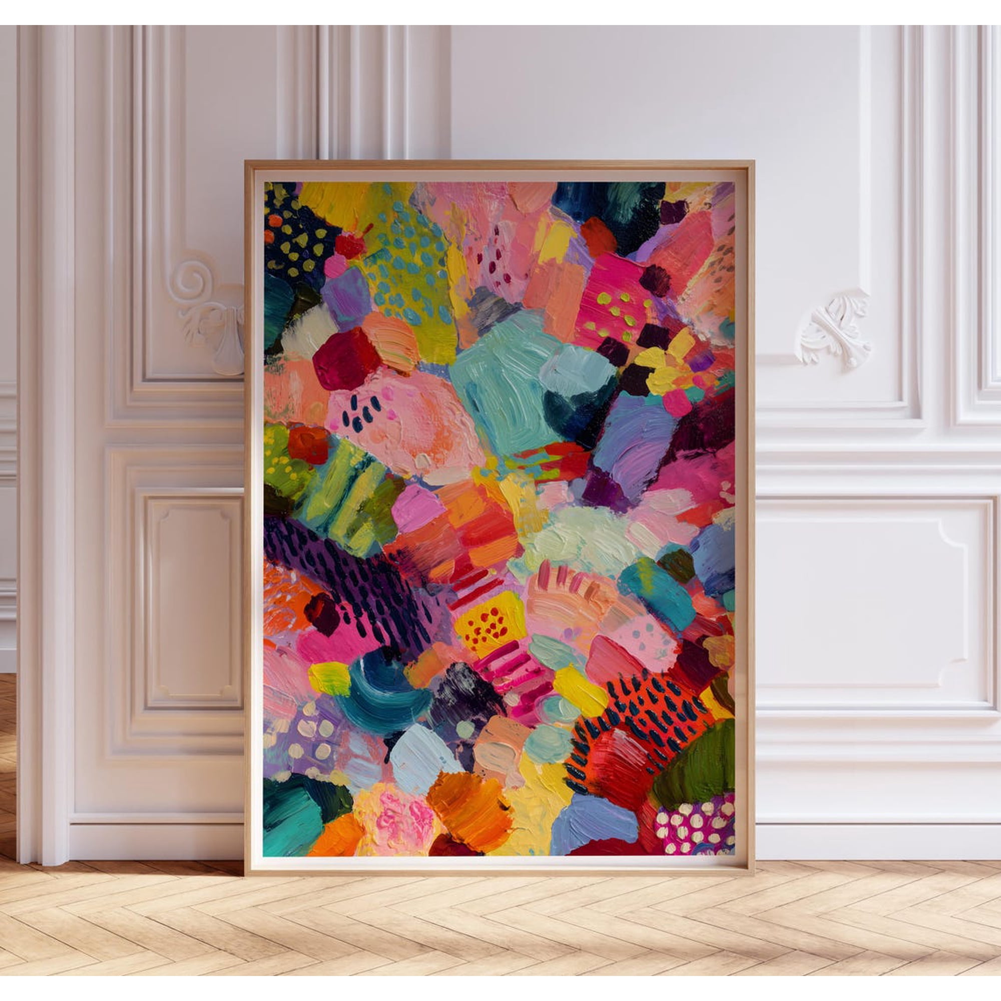 Colorful Modern Abstract Multicolor Playful Brush Strokes Art Print Home Decor Office Wall Art