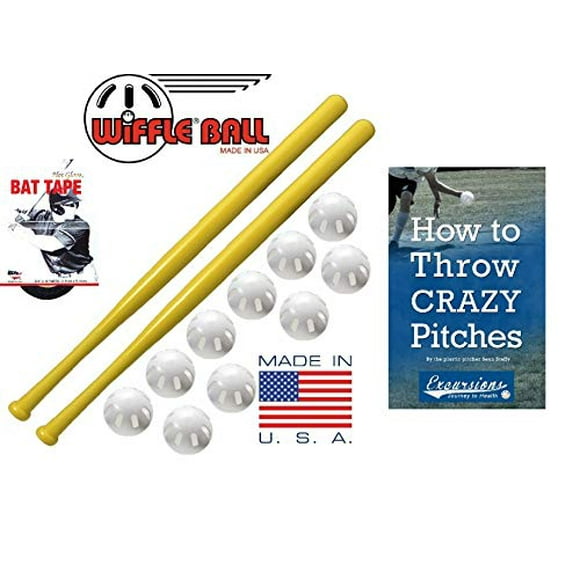 Wiffle Ball and Bat Combo Set 10 Wiffle Balls Baseballs 2 Bats 1 Roll Bat Tape and Pitching Guide