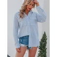 thumbnail image 4 of Women's Button Down Shirts Casual Long Sleeve V Neck Striped Blouses Tops with Pockets, 4 of 7