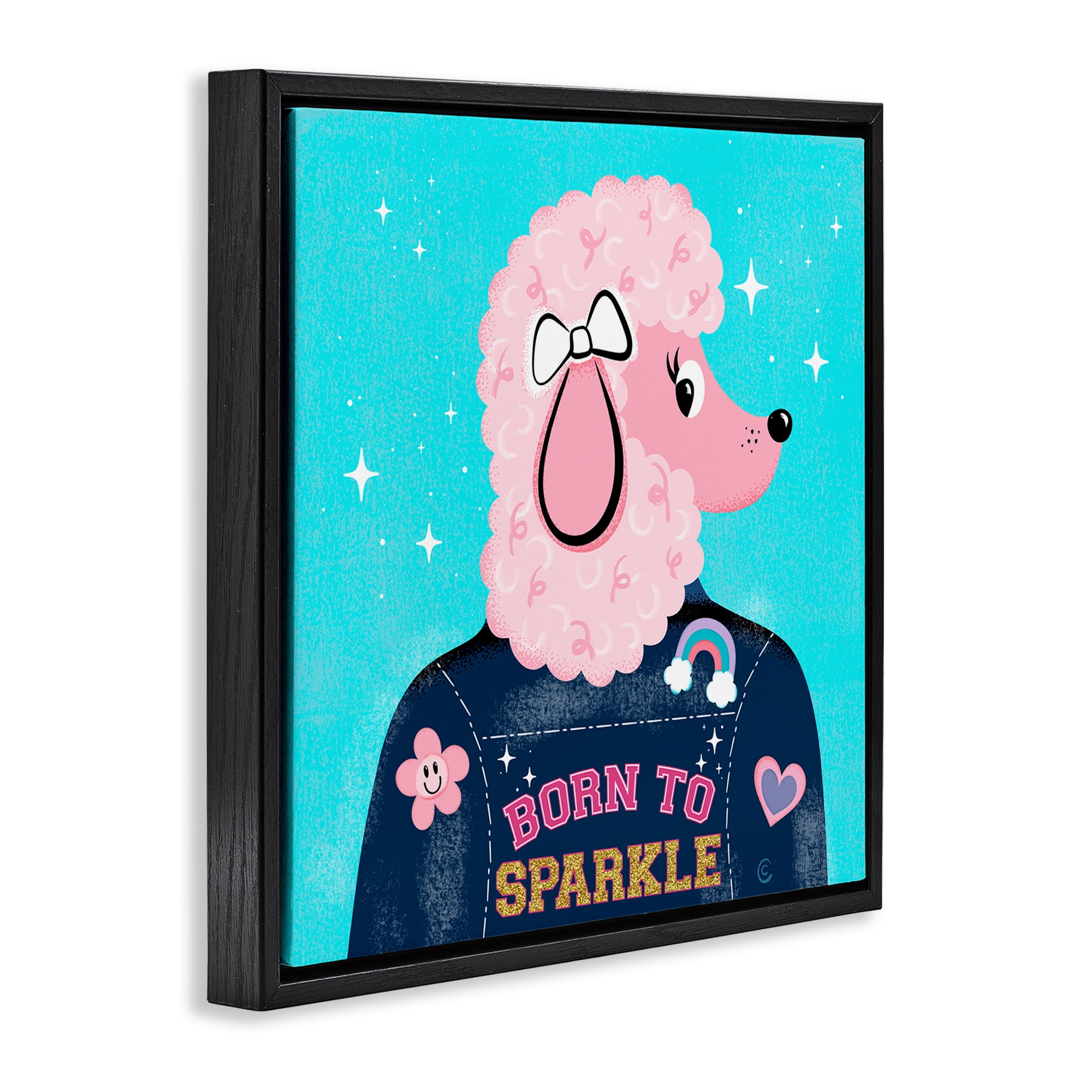 Stupell Industries Born To Sparkle Poodle Animals Painting Black Floater Framed Canvas Art Print Wall Art, 25 x 25