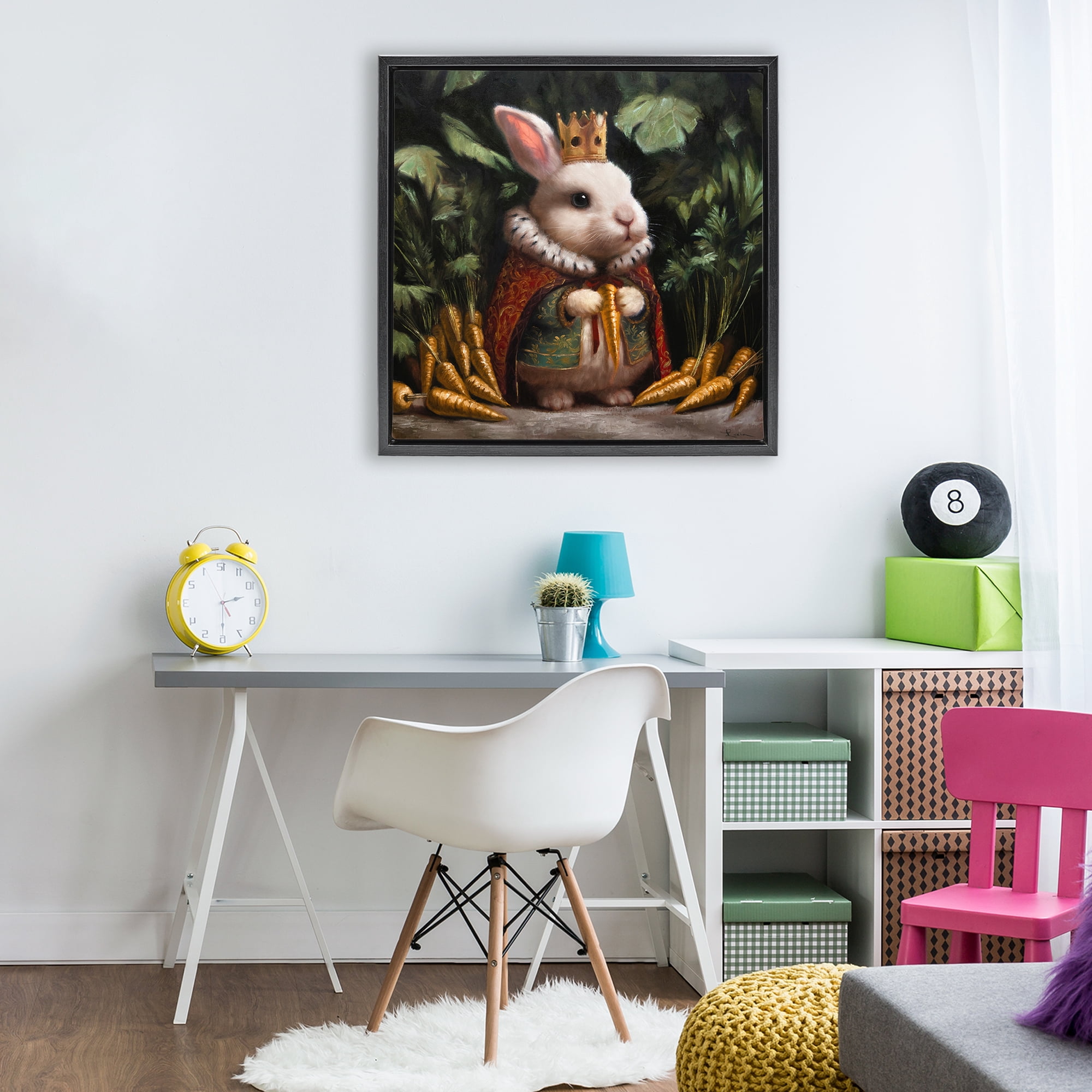 Stupell Industries Carrot Gold Royal Rabbit Black Framed Floater Canvas Wall Art, design by Lucia Heffernan