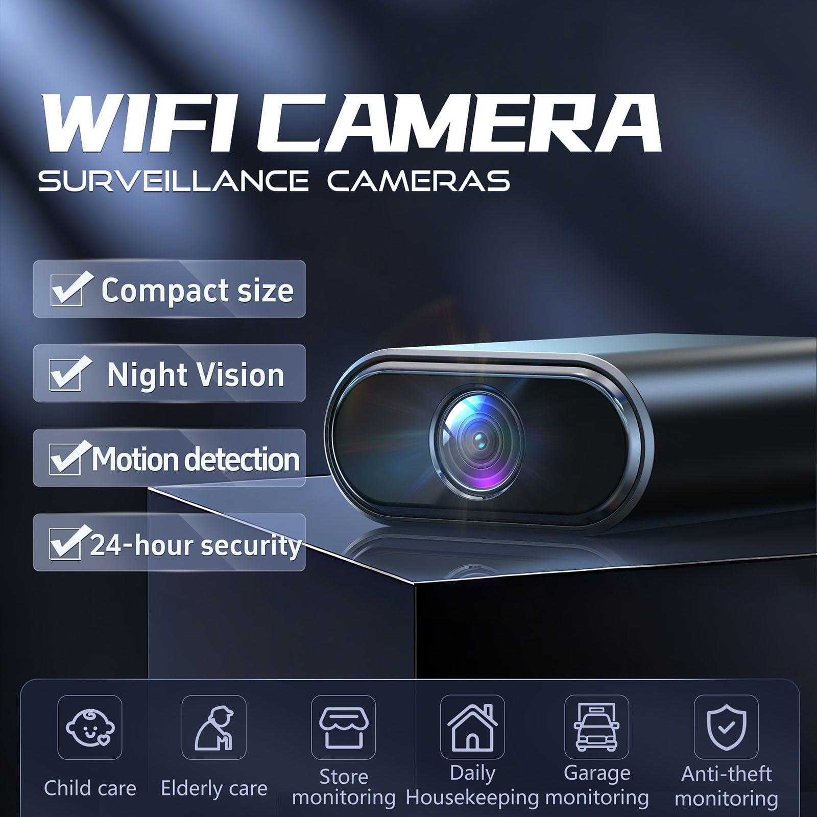HD Wireless WiFi Camera Mini Security Cam, Indoor Surveillance with Night Vision, Smartphone Connected Monitor for Home Baby and Pet Monitoring