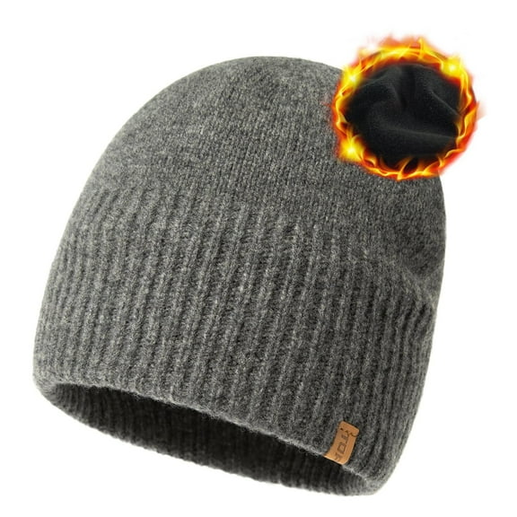 TOP-EX Men's 100% Merino Wool Winter Beanie Cold Weather Hat with Fleece Lining - Warm Knit Skull Stocking Cuffed Watch Cap for Women Fisherman Hats, Grey XL XXL Extra Large Big Head Oversize