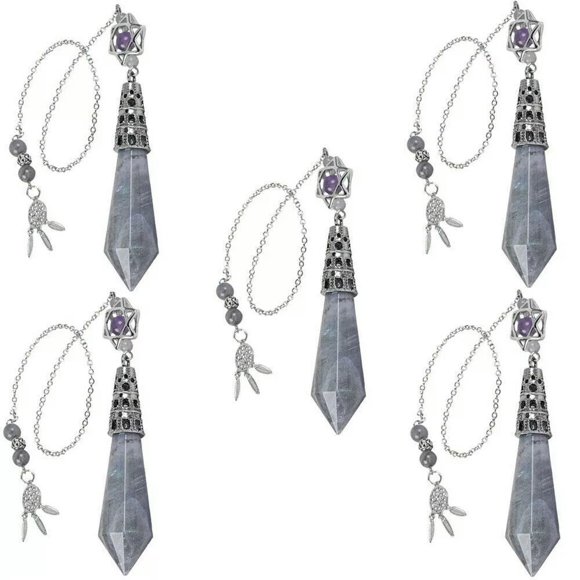 HOOUN Natural Labradorite Stone 5PCS Pendulum Stone Chain Pendant