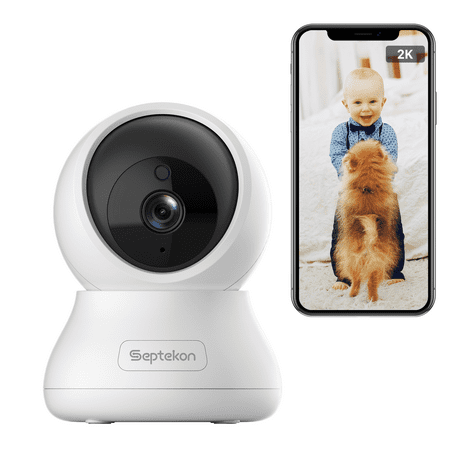 Septekon Indoor Security Camera 2K 360 Pan Tilt with Night Vision 2 Way Audio Siren Cloud SD Card, White