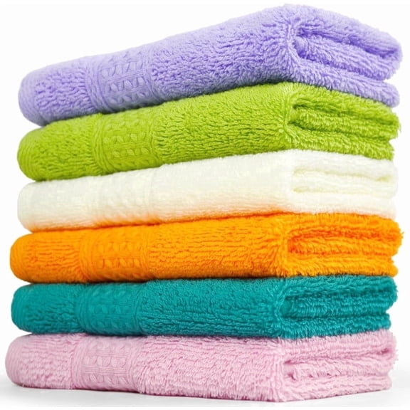 Zhao.Fu Washcloths Set, 13 by 13 in, 100% Ring Spun Cotton, High Absorbent Towels Set with Hanging Loop, Soft Towels for Body and Face, 6-Pcs
