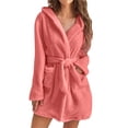 thumbnail image 1 of VISgogo Mujer Otoño Invierno Camisón De Felpa Color Sólido Manga Larga Con Capucha Ropa De Dormir Con Cinturón VISgogo moda, 1 of 7
