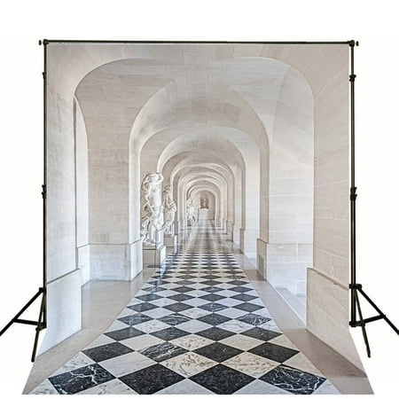Image of 5x7ft Black and White Floor Length Corridor Photography Backdrop Photo Background
