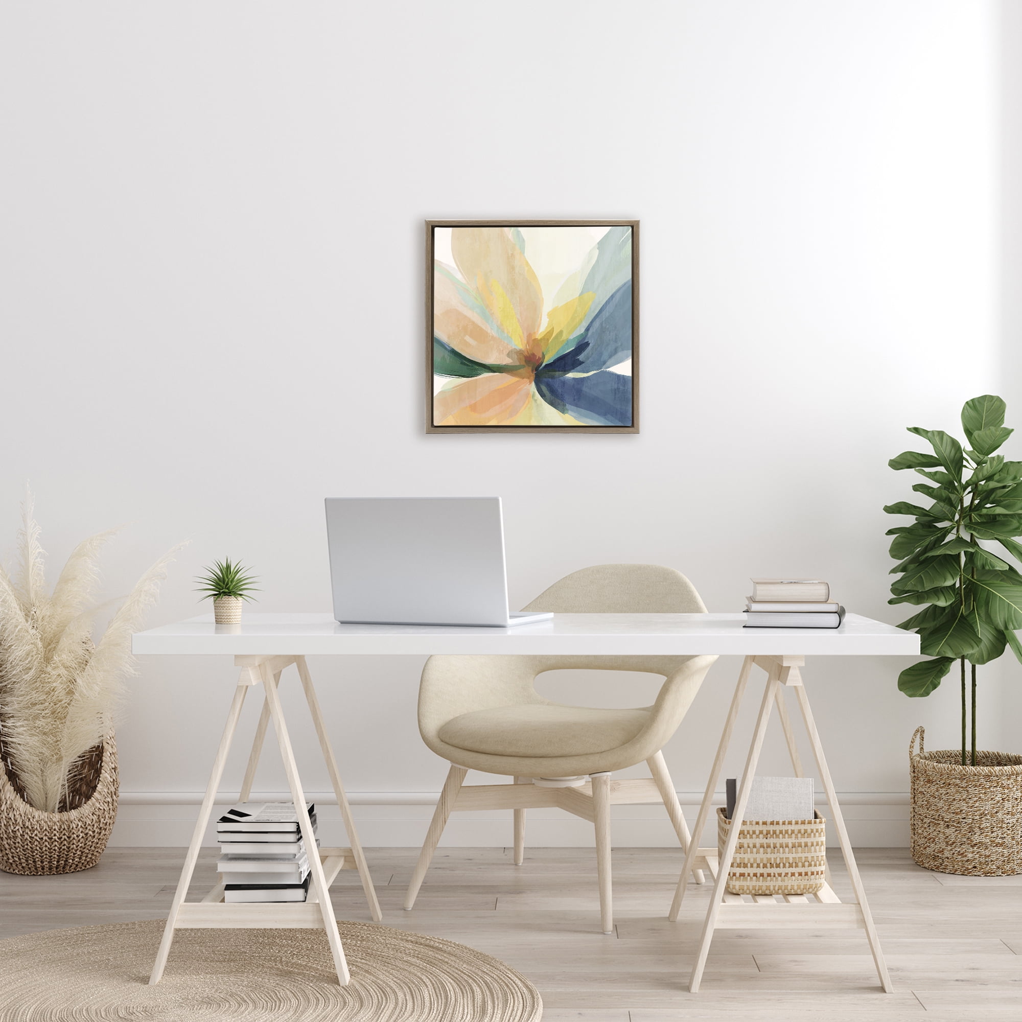 Flared Abstract Neutral Petals Brown Framed Floater Canvas Wall Art, design by Irena Orlov