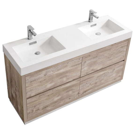 Bliss 60" Double Sink Nature Wood Free Standing Modern Bathroom Vanity
