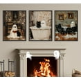 thumbnail image 3 of Halloween Ghost Bathroom Wall Art Funny Gothic Canvas Wall Decor Horror Ghost and Black Cat in Bathroom Posters Prints Cute Specter and Cat Reading Together Painting Pictures(Framed canvas), 3 of 6