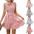 thumbnail image 3 of gakvbuo Summer Dress For Women Mini Dress T-Shirt Dress High Waist Pleated Tunic Dress Ruffled Short Sleeve Tank Dress, 3 of 7