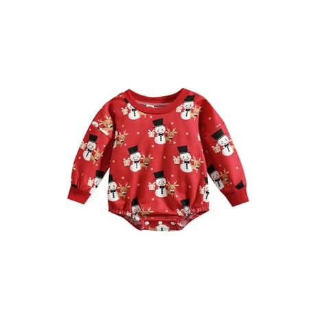 

Bagilaanoe Newborn Baby Girl Boy Christmas Romper Sweatshirt Long Sleeve Bodysuit Elk Snowman Santa Print Pullover 3M 6M 12M 18M 24M Infant Casual Tee Tops