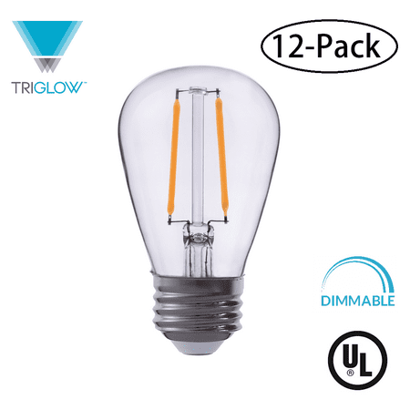 TriGlow (12-Pack) LED 2-Watt (25W Equivalent) Clear Glass S14 Bulb, 2700K (Warm White), 180 Lumens, E26 Base Light (Best Light Bulbs For Clear Glass Pendant Lights)