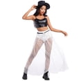 thumbnail image 4 of Women Mesh Sheer 2 in 1 High Waist Glitter Sparkly Galaxy Print A Line Maxi Skirt Beach Swimwear Cover up Music Festival Halloween Skirt S White, 4 of 8