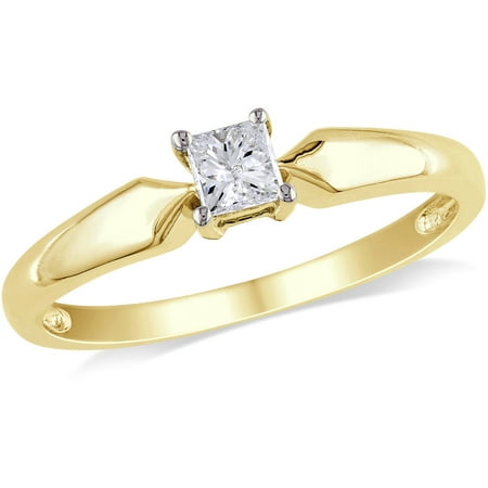 1/4 Carat T.W. Princess Cut Diamond Solitaire Engagement Ring in 10kt Yellow Gold