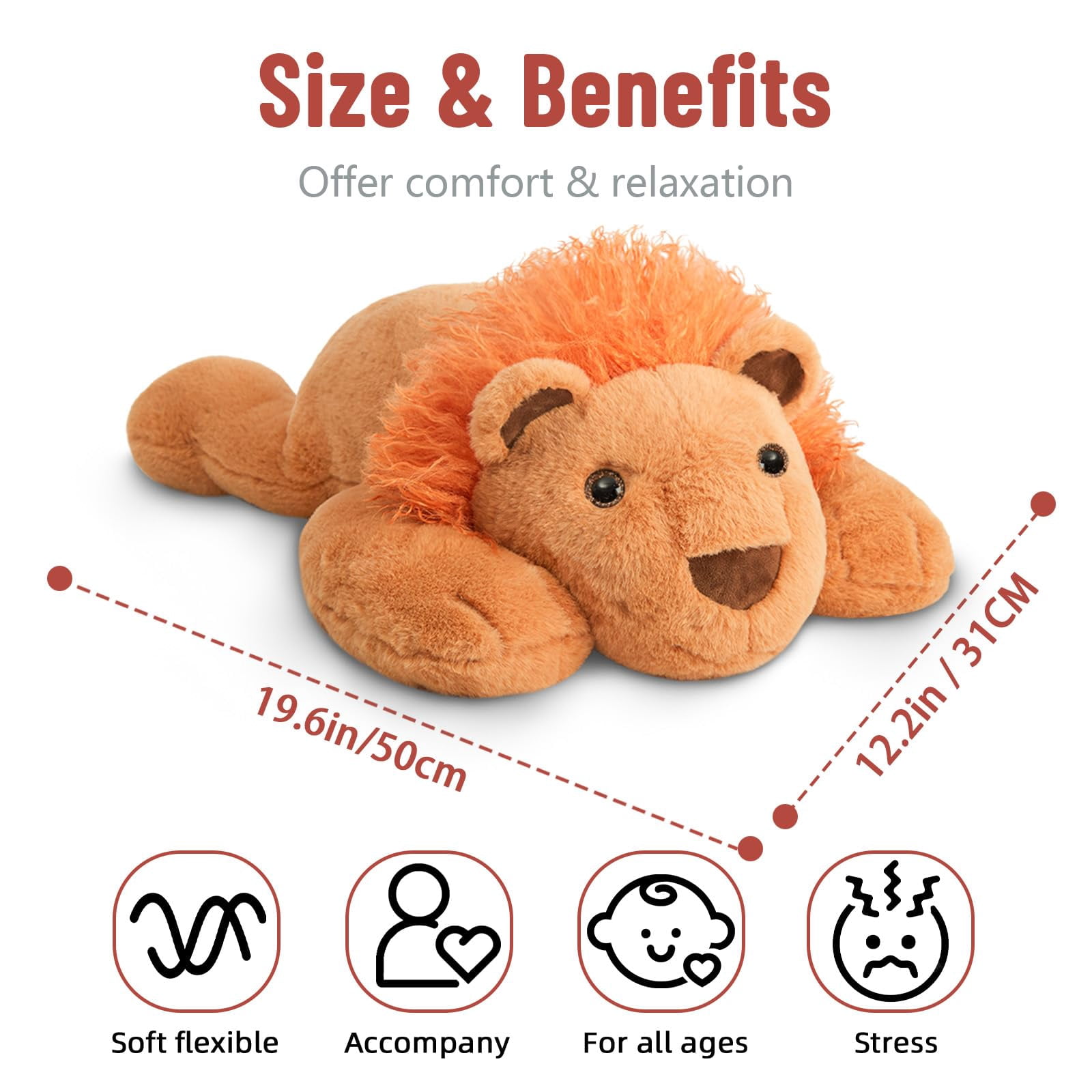 Niuniu Daddy Weighted Lion Stuffed Animals 20"Large Plush Toy,3.3lb Giant Weighted Lion Plush Animals Body Pillow with Soft Faux Fur, Cute Stuffed Animals Birthday Gift for Baby, Kids & Adults