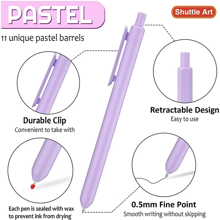 Retractable Pastel Gel Ink Pens, Shuttle Art 11 Pack Black Ink Pens, Cute  Pens 0.5mm Fine Point for Writing Journaling Taking Notes School Supplies 