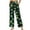 Clover Spot Print Green Black, variant on SCRAWLGOD Floral Print Blue White Women Flowy Pants Drawstring High Waist Wide Leg Palazzo Pants Loose Fit Lightweight Trendy Lounge Trousers with Pockets, S